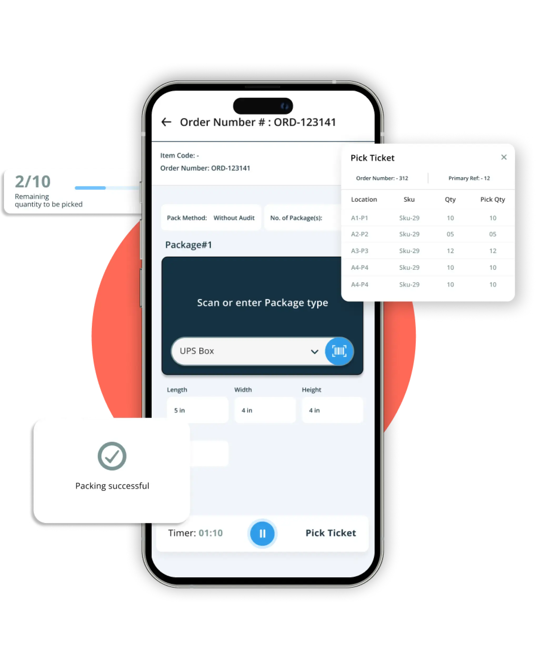 Order number and pick mobile screen