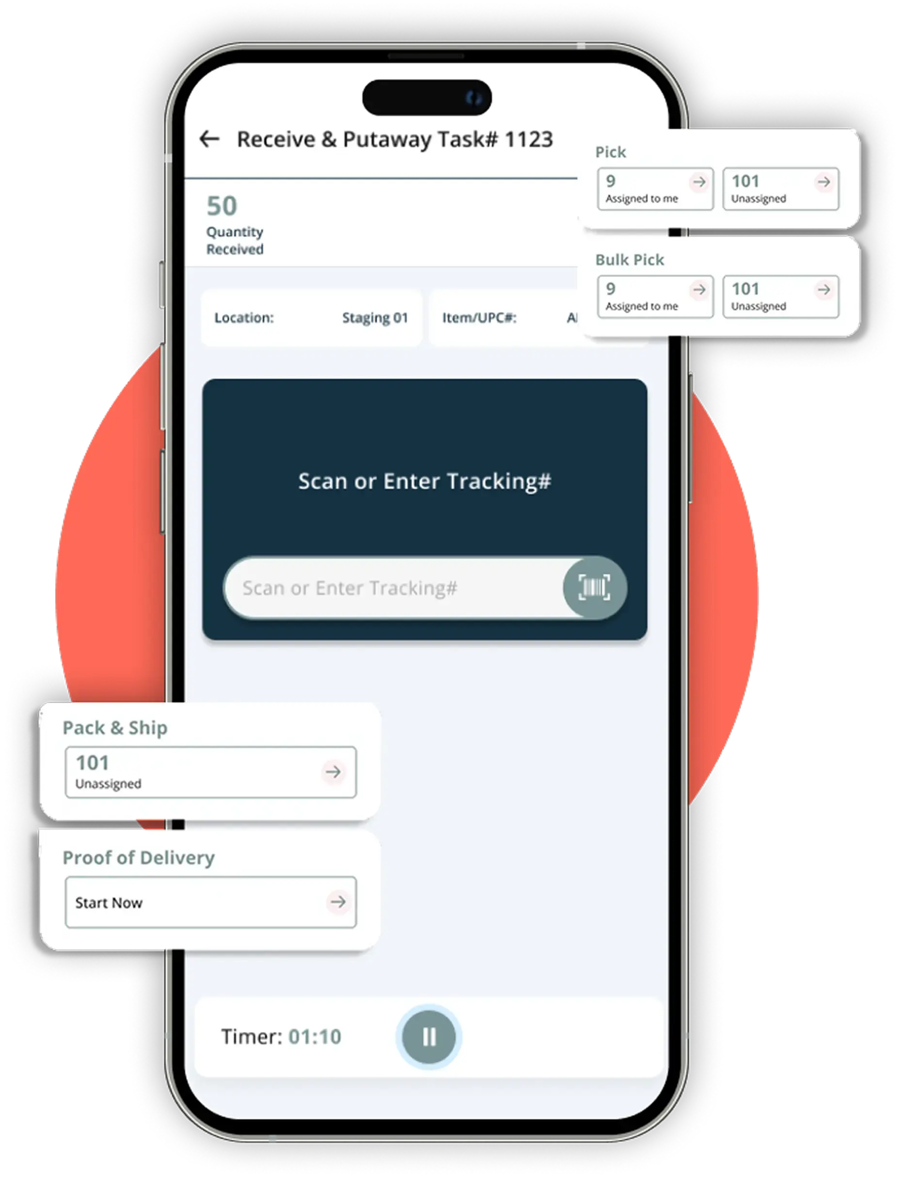 Receive and putaway task screen