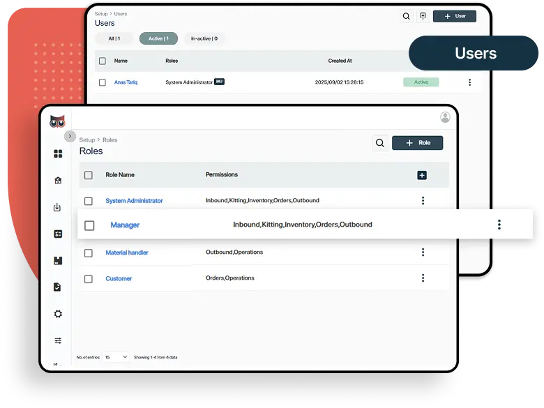 WizeFulfill users and roles screen